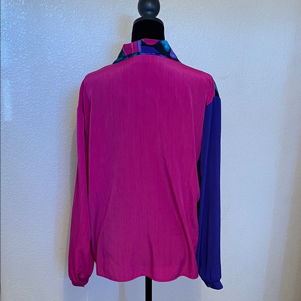 Colorblock Floral Button-Up Shirt - Pink, Purple, Teal - Picture 5 of 8